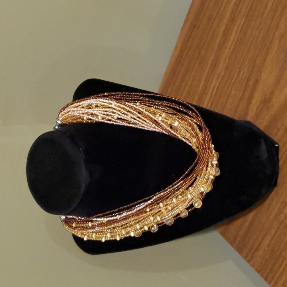Two Ali Khan Multi Strand Necklaces Brown Black Beaded Choker